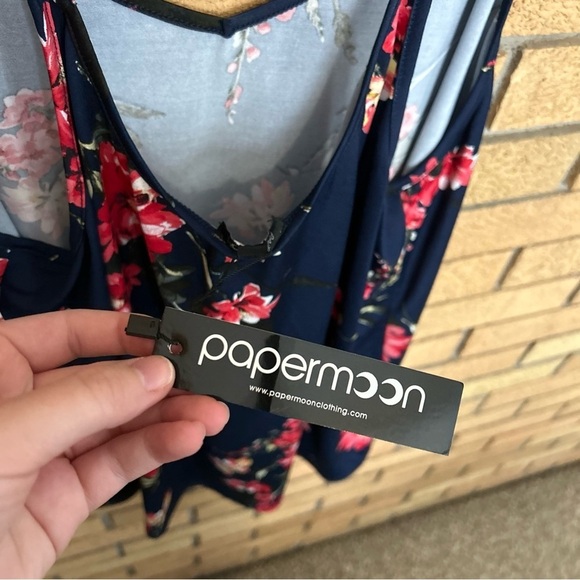 NWT Papermoon Navy Blue Floral Strappy Crossed Back Tunic Tank Top Size 2X - Picture 4 of 7